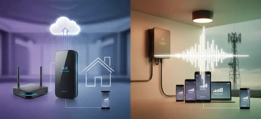 Split-screen of a femtocell device vs signal booster device