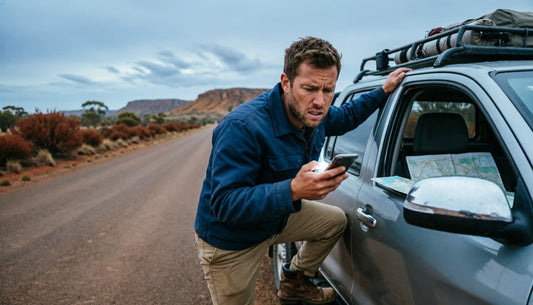 A man facing an issue while dealing with no cell signal on the road